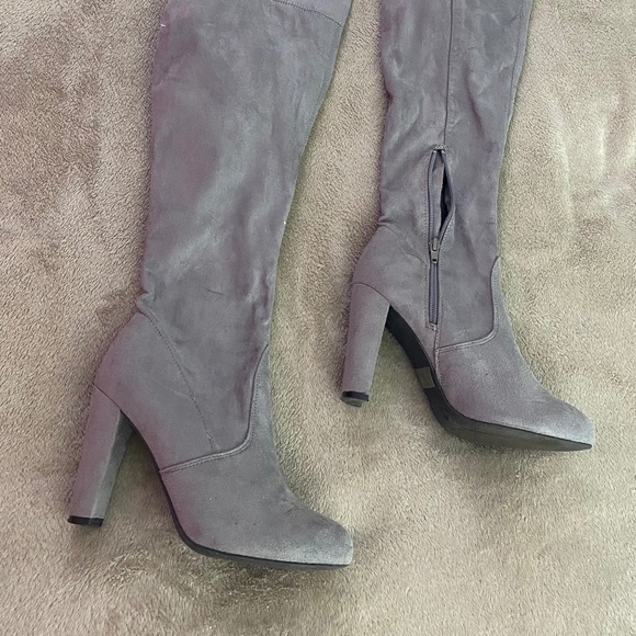 Grey Suede Over-the Knee Boots - Picture 2 of 3